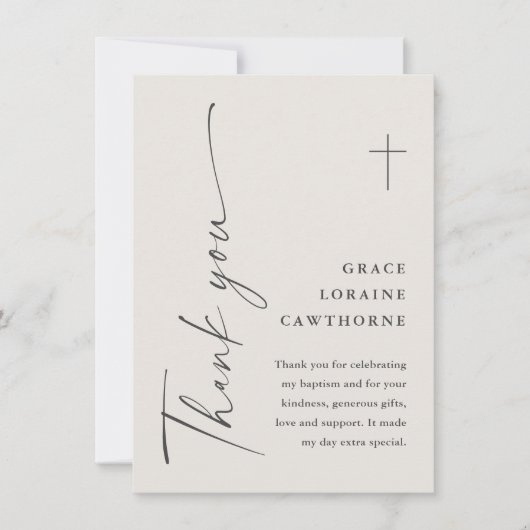Modern Elegant Script Geslacht Neutraal Doop Bedankkaart (Voorkant)