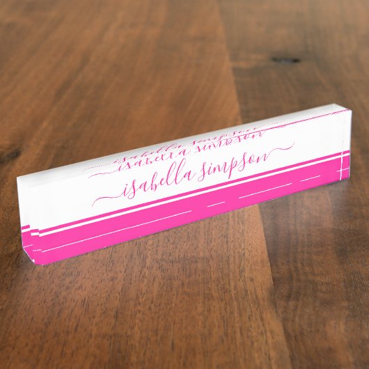 Modern elegant script Girly Professional Pink Naambordje (Zijkant)