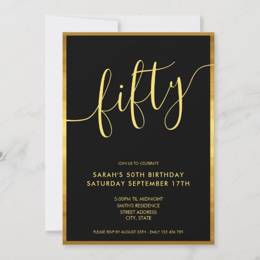 Modern Elegant Script Gold 50th Birthday Kaart (Voorkant)