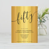 Modern Elegant Script Gold 50th Birthday Kaart (Staand voorkant)