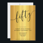 Modern Elegant Script Gold 50th Birthday Kaart<br><div class="desc">Moderne Elegant Script Gold 50th Birthday Invitation. Minimalistisch ontwerp voor de sjabloon van de 50e verjaardag met kalligrafie met handmatige lettertypografie en zwart-gouden kleuren.</div>