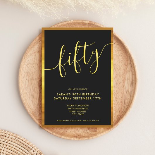 Modern Elegant Script Gold 50th Birthday Kaart
