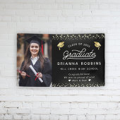 Modern elegant Script Gold Afstuderen Foto zwart Spandoek