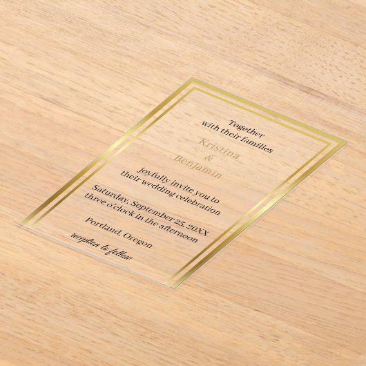Modern Elegant Script  gold wedding  Acryl Uitnodigingen (Laagn)