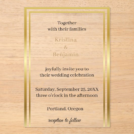 Modern Elegant Script  gold wedding  Acryl Uitnodigingen (Voorkant)