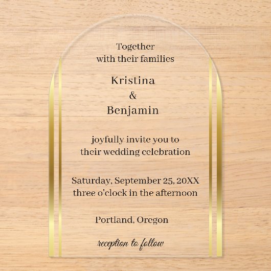 Modern Elegant Script  gold wedding  Acryl Uitnodigingen (Voorkant)