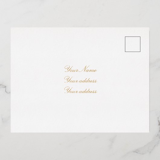 Modern Elegant Script Gold & White Wedding RSVP Folie Feestdagen Briefkaart (Achterkant)