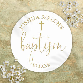 Modern Elegant Script Gouden Dopen Ronde Sticker