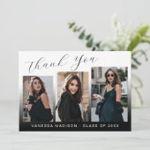 Modern Elegant Script Gradiënt 3 Foto Afstudeerder Bedankkaart (Staand voorkant)