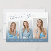Modern Elegant Script Gradient Blue 3 Photo Afstud Bedankkaart (Voorkant)