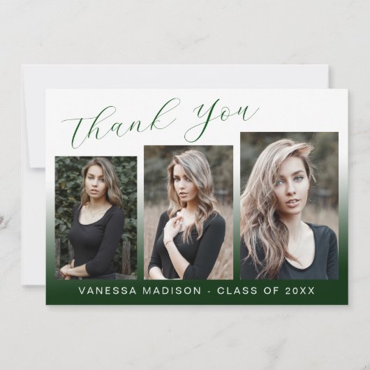 Modern Elegant Script Gradient Green 3 Photo Afstu Bedankkaart (Voorkant)