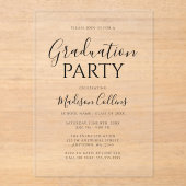 Modern Elegant Script Graduation Party Acryl Uitnodigingen (Voorkant)