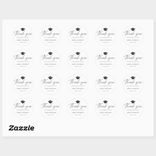 Modern Elegant Script Graduation Thank you Ronde Sticker (Vel)