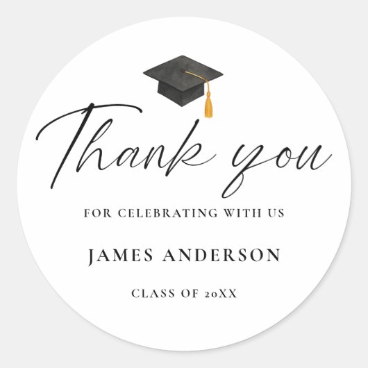 Modern Elegant Script Graduation Thank you Ronde Sticker (Voorkant)