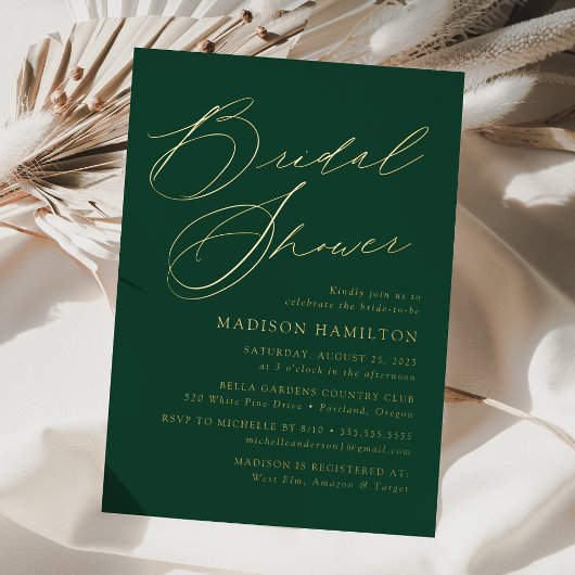 Modern Elegant Script Green en Gold Vrijgezellenfe Folie Uitnodiging