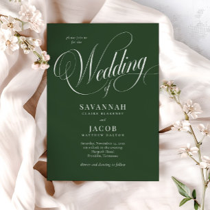 Modern elegant script Green Wedding Kaart