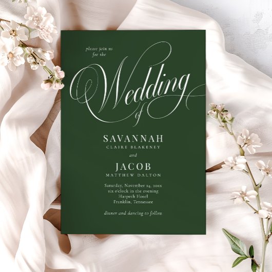 Modern elegant script Green Wedding Kaart