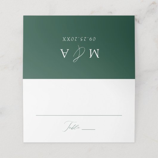 Modern elegant script Green Wedding Plaatskaartje (Buitenkant ongevouwen)
