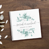 Modern Elegant Script Greenery Wedding Guest Notitieboek