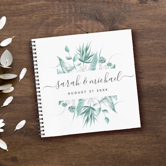 Modern Elegant Script Greenery Wedding Guest Notitieboek