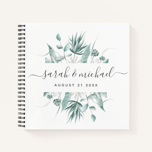 Modern Elegant Script Greenery Wedding Guest Notitieboek (Voorkant)