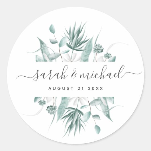 Modern Elegant Script Greenery Wedding Guest Ronde Sticker (Voorkant)
