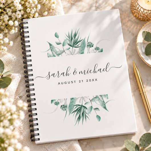 Modern Elegant Script Greenery Wedding Planning Notitieboek