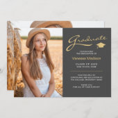 Modern elegant script grijs en goud | 2 Foto-Afstu Aankondiging (Voorkant / Achterkant)