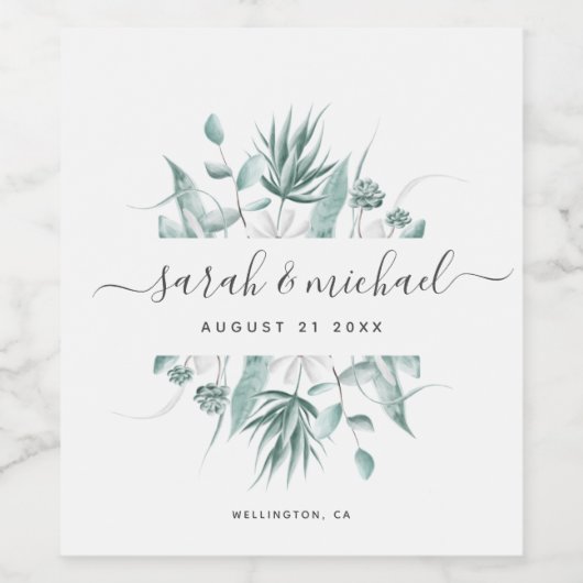 Modern Elegant Script groen bruiloft gunst Wijn Etiket (Enkel label)