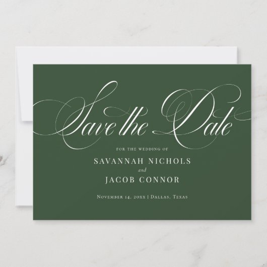 Modern elegant script groen save the date (Voorkant)