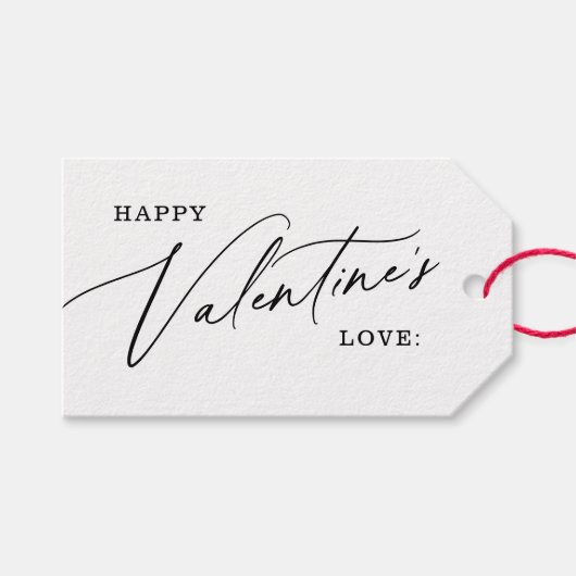 Modern Elegant Script Happy Valentine Day Cadeaulabel (Voorkant (Horizontaal))