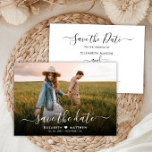 Modern Elegant Script Hart Een foto bruiloft Save The Date