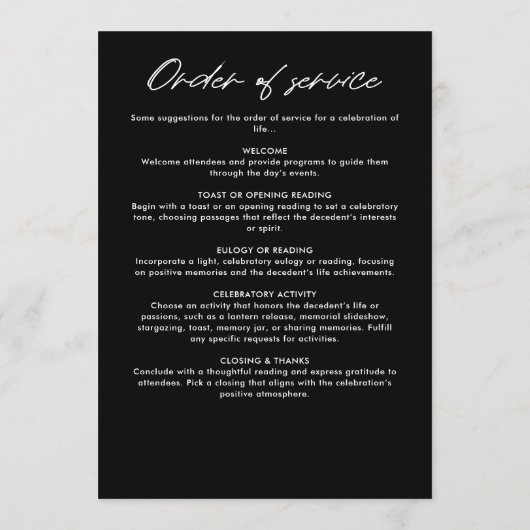 Modern elegant script in liefdevolle herinnering b programmakaart (Achterkant)