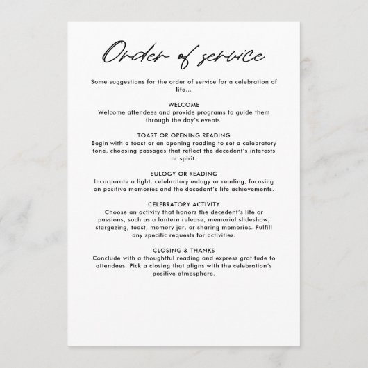 Modern elegant script in liefdevolle herinnering b programmakaart (Achterkant)