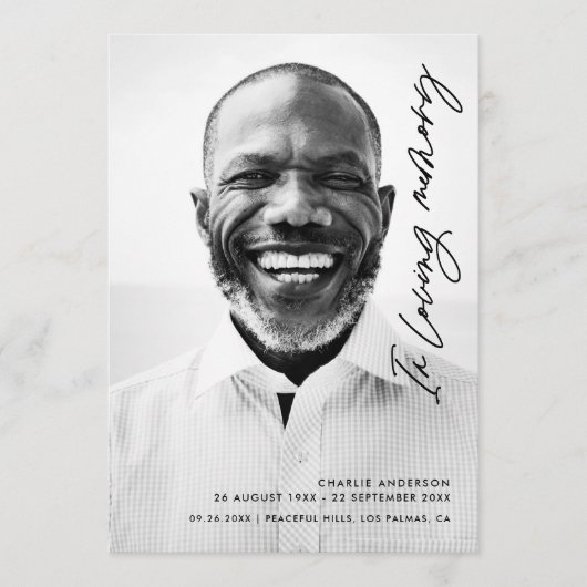 Modern elegant script in liefdevolle herinnering b programmakaart (Voorkant)