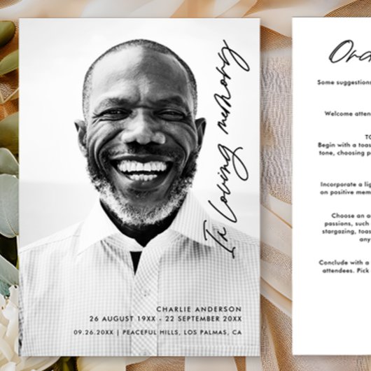 Modern elegant script in liefdevolle herinnering b programmakaart