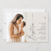 Modern Elegant Script Ivoor Foto Doop Kaart (Voorkant)