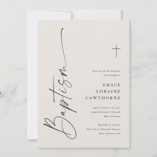 Modern Elegant Script Ivoor Neutral Baptism Kaart (Voorkant)