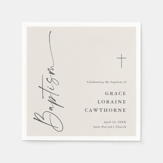 Modern Elegant Script Ivoor Neutral Baptism Servet (Voorkant)