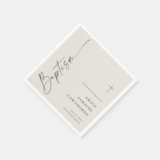 Modern Elegant Script Ivoor Neutral Baptism Servet (Hoek)