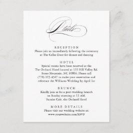 Modern Elegant Script Klassieke bruiloft Details Informatiekaartje