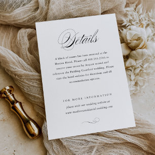 Modern Elegant Script Klassieke bruiloft Details Informatiekaartje