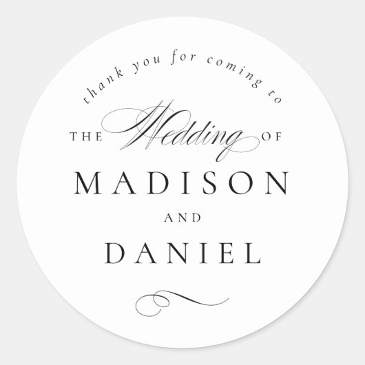 Modern Elegant Script Klassieke bruiloft gunst Ronde Sticker (Voorkant)