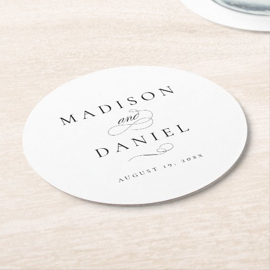 Modern Elegant Script Klassieke bruiloft Ronde Kartonnen Onderzetter (Gebogen)