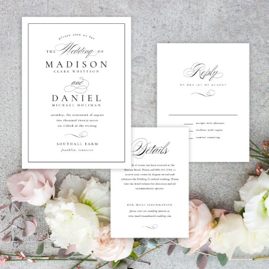 Modern Elegant Script Klassieke bruiloft RSVP Kaartje