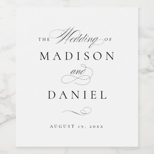 Modern Elegant Script Klassieke bruiloft Wijn Etiket (Enkel label)