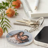 Modern Elegant Script Koppel Photo Key Ring Sleutelhanger (Voorkant Rechts)