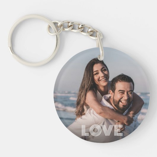 Modern Elegant Script Koppel Photo Key Ring Sleutelhanger (Voorkant)