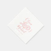 Modern elegant script koppels namen roze bruiloft servet (Hoek)