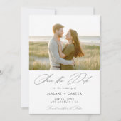 Modern Elegant Script Kust Strand Foto bruiloft Save The Date (Voorkant)